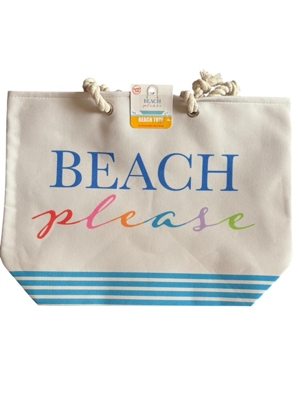 Beach Please Canvas Tote with Rainbow Script